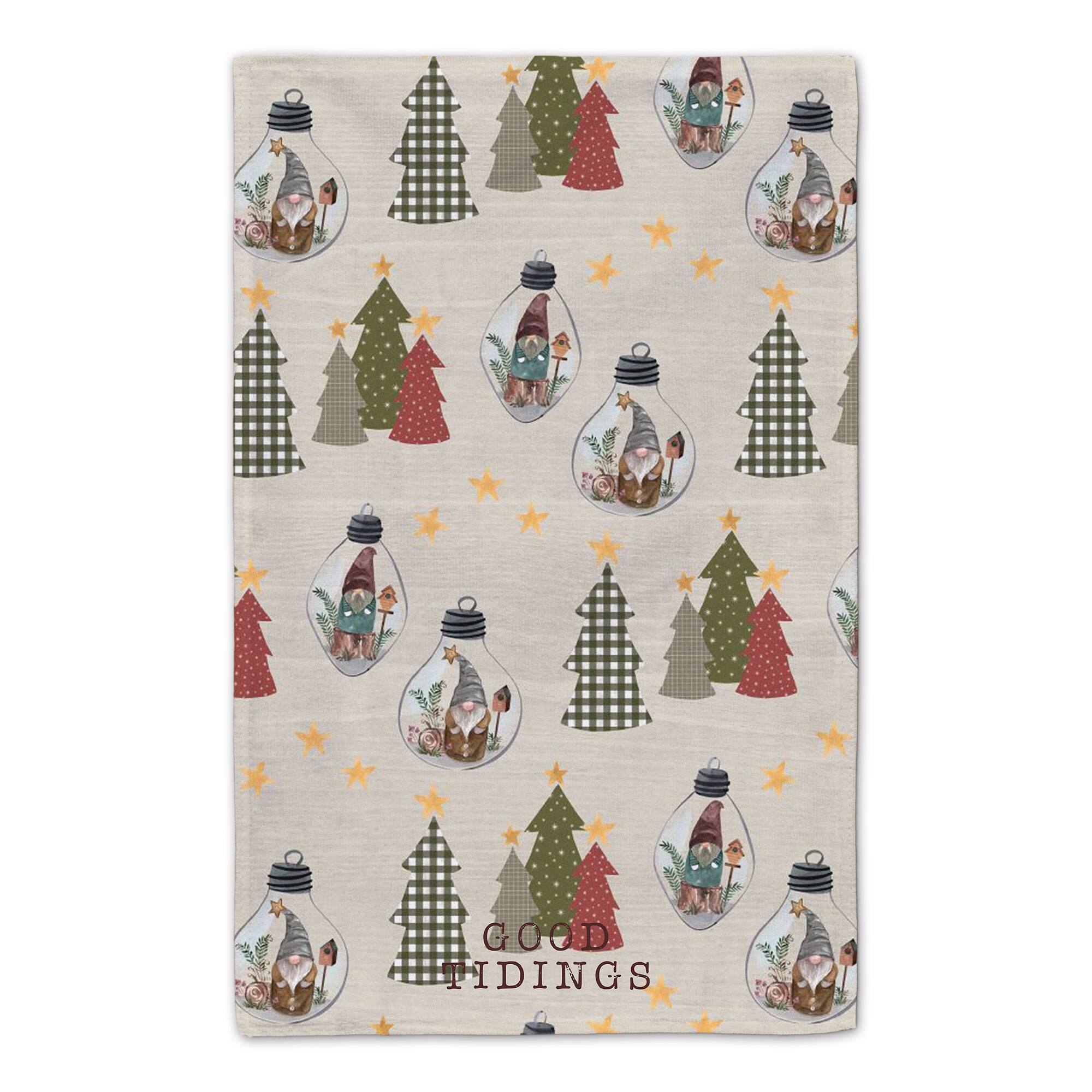 Good Tidings Cream Tree & Globe Pattern Tea Towel Set